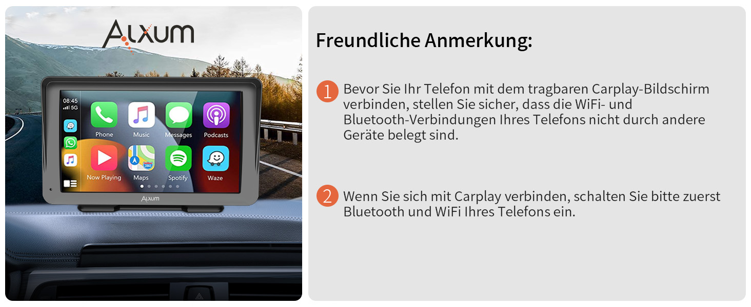 Автомобільний дисплей Alxum CarPlay 7'' IPS із FM-трансмітером, Bluetooth, монітором для авто, камерою заднього виду, підтримкою TF карти, FM і AUX для всіх авто