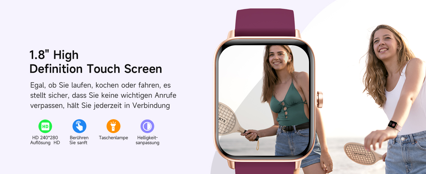 Смарт-годинник Herren Damen з функцією дзвінків, фітнес-трекер з WhatsApp та Alexa, монітор серцевого ритму та сну, 120+ спортивних режимів, IP68 водонепроникний, сумісний з Samsung/Android/iOS (1.8