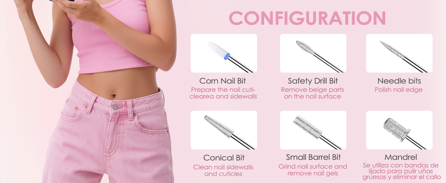 Професійна електрична машинка для манікюру та педикюру 45000 RPM, рожева