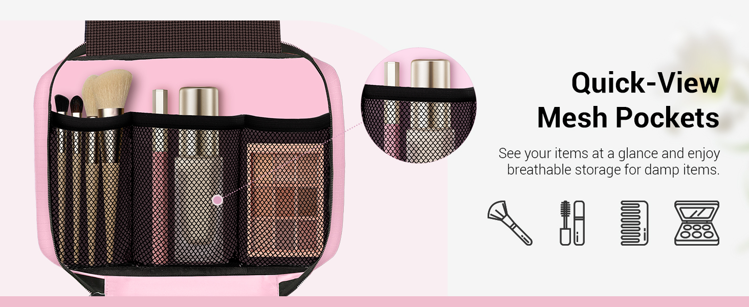 Сумка для косметики Maliton з підвішуванням, водонепроникна | Велика дорожня сумка для подорожей, ділових поїздок, спорту, плавання | Косметичка для жінок та чоловіків з 4 відділеннями, складна та компактна (Рожева)