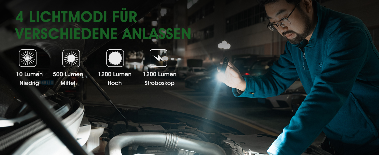 LED ліхтарик Klein 1200 люменів, акумуляторний, 4 режими, mini, для кемпінгу, риболовлі, туризму, ремонту та надзвичайних ситуацій (чорний)