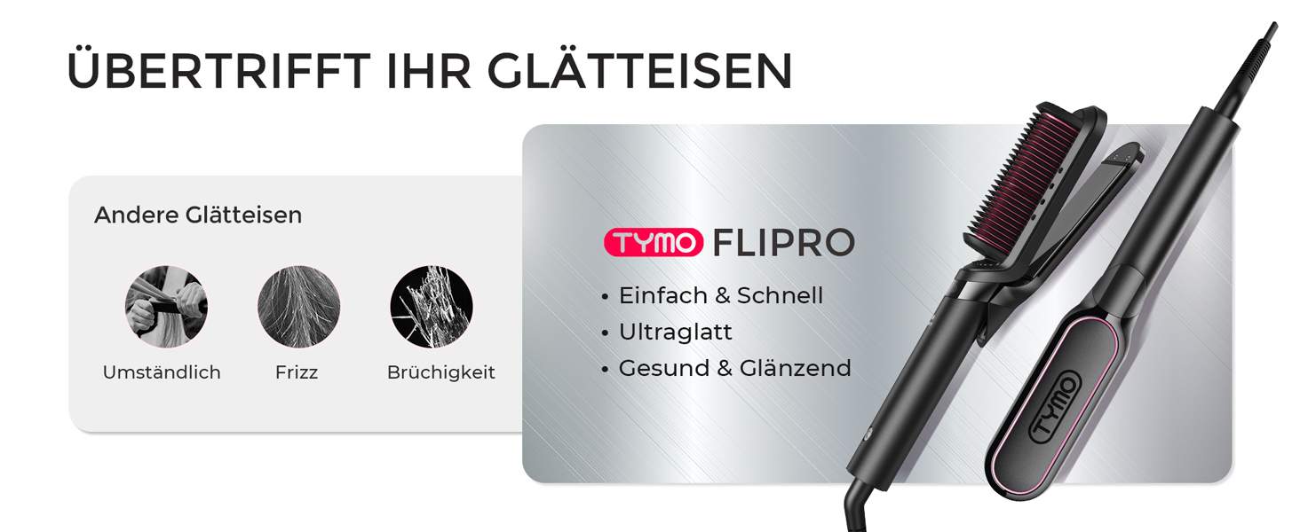 TYMO Випрямляч для волосся - щітка 2-в-1: випрямлення та локони, іонізація, кератин, захист від пошкоджень, для всіх типів волосся