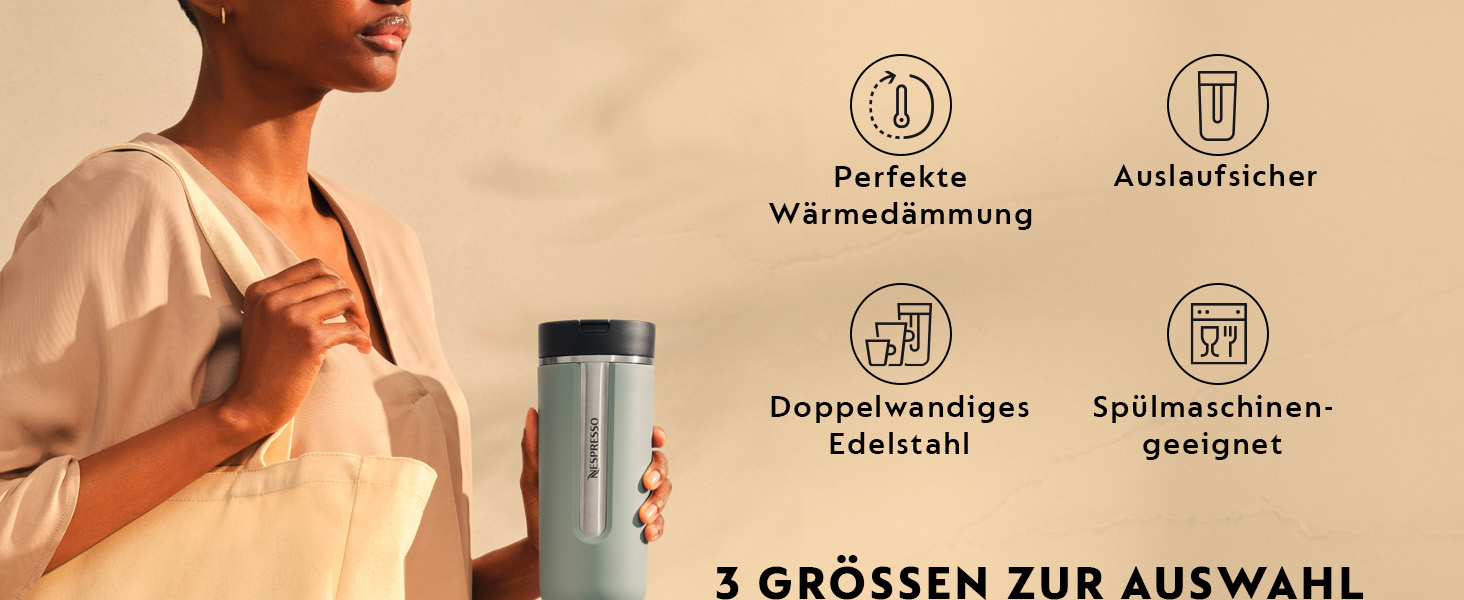 Термокружка Nespresso Travel Mug Small Sage Green 300 мл - для кави, чаю, матча, з кришкою, нержавіюча сталь