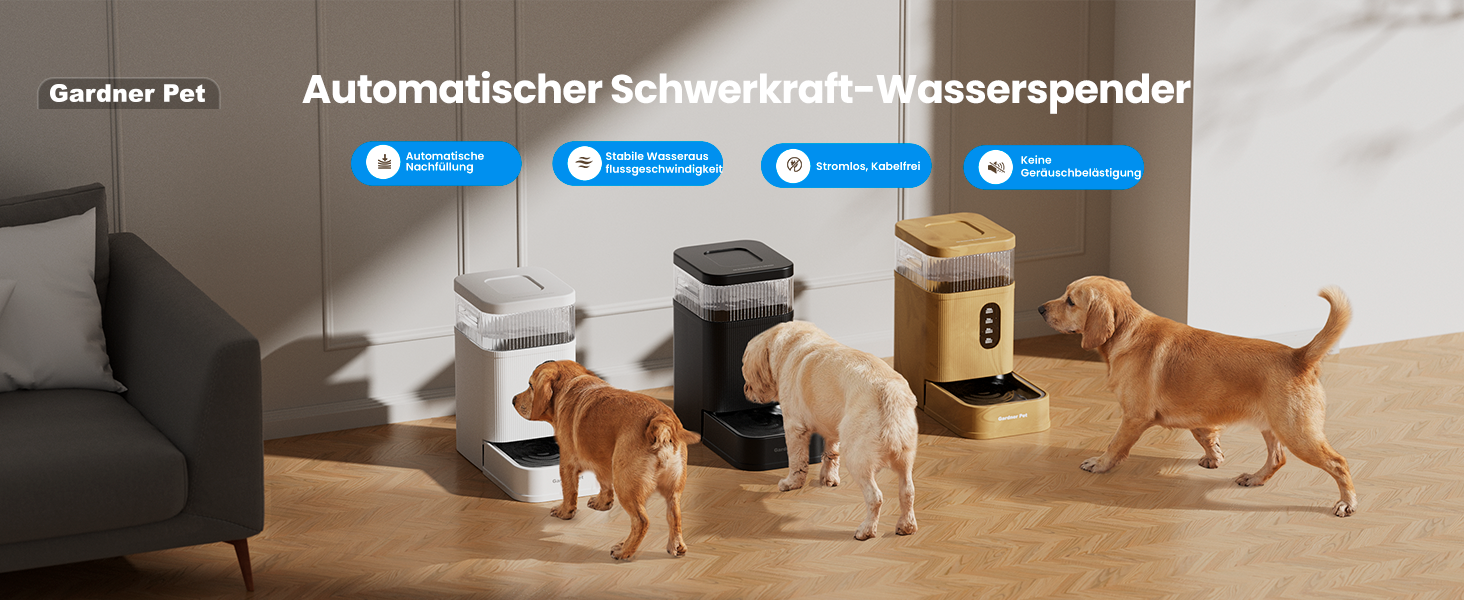 Автоматичний диспенсер води для собак та котів Gardner Pet 6.5L, годівниця, не потребує електрики, з нержавіючою чашею, BPA-free, чорний