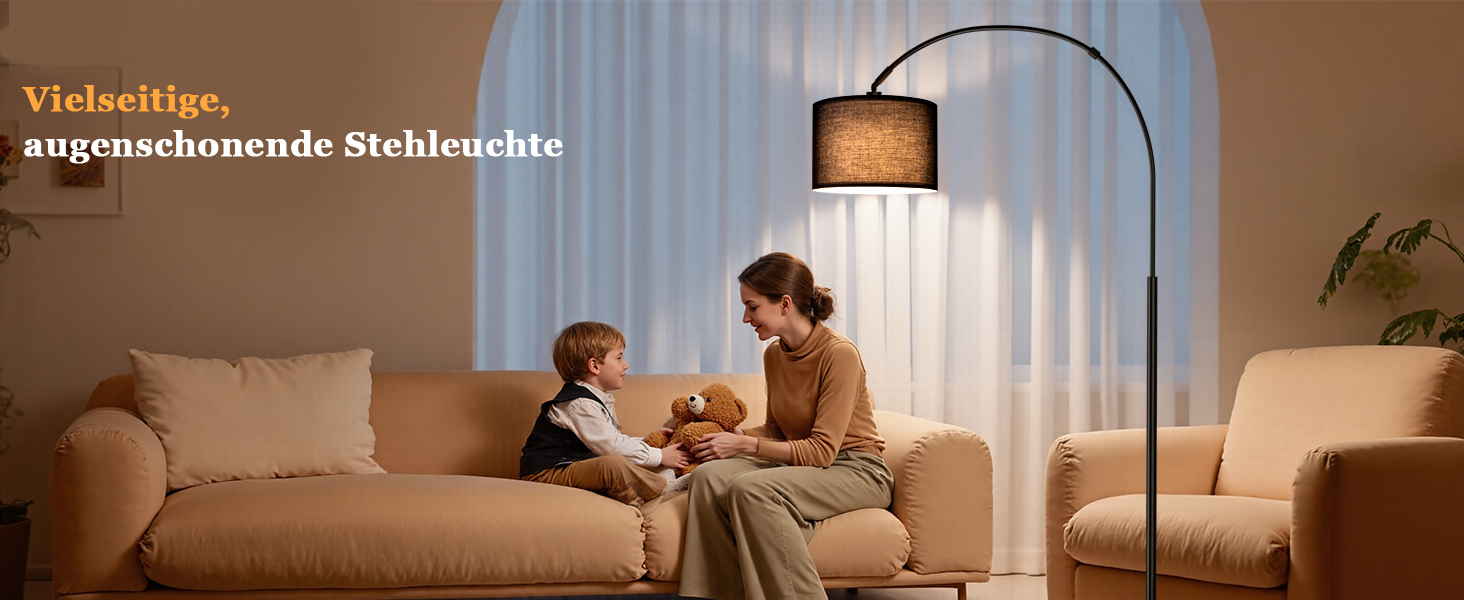 Торшер для вітальні Stehlampe з димером, LED E27, пульт ДУ, 3000K-6000K, бежевий (чорний абажур + чорна база)