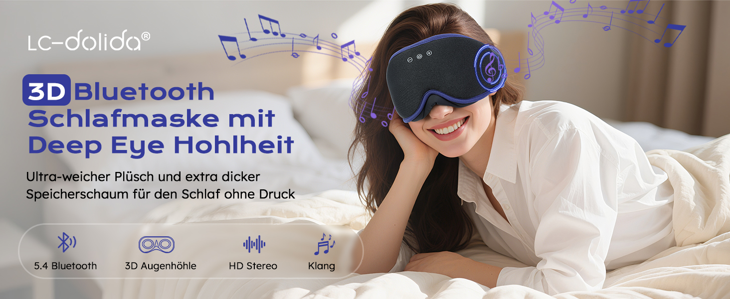 3D Маска для сну з навушниками Bluetooth Dolida, ультрамарин - повна блокада світла, комфортний сон для жінок та чоловіків