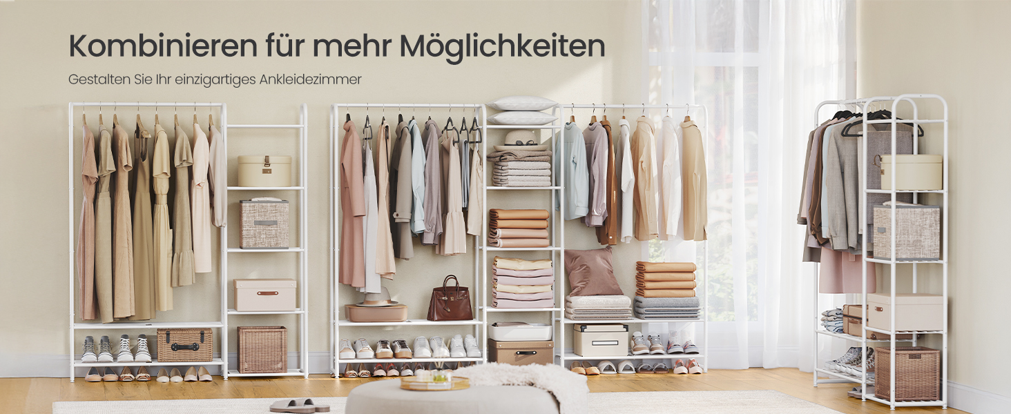 SONGMICS Взуттєва шафа, відкрита вішалка для одягу, металева, з полицями, 29 x 112 x 158,4 см, матово-білий LGR462W01