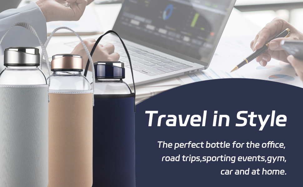 1.5 Liter / 1.5L Glass Drinking Bottle with Neoprene Sleeve 1500ml Borosilicate Glass Water Bottle with Stainless Steel Lid BPA Free Glass Bottle