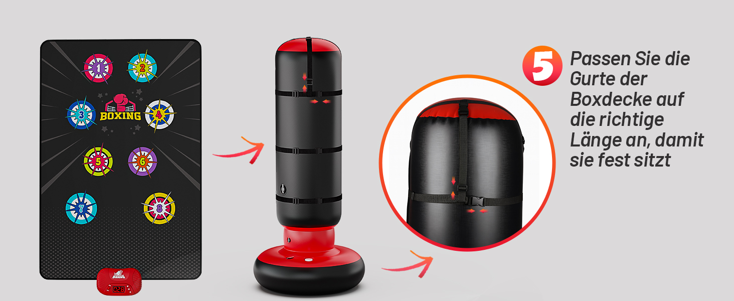 Інтерактивна дитяча боксерська груша з підсвіткою та звуком, надувна, з рукавичками, для хлопчиків 6-12 років, червона