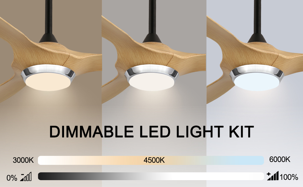 Стеляний вентилятор Reiga з підсвіткою та пультом керування, діаметр 132 см, тихий реверсивний мотор, 6 швидкостей, таймер, регульована яскравість та 3 колірні температури, коричневі лопаті