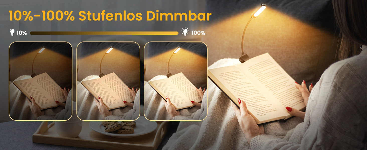 LED лампа для читання з кліпсою, захист очей, 6 LED, 3 режими яскравості (теплий/холодний/білий), USB перезарядна, 360° регульована, для читання, ліжка, офісу, подорожей, чорна