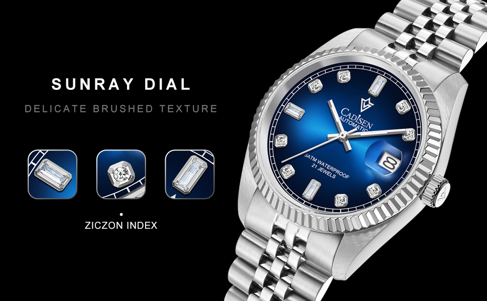 Годинник CADISEN Automatik для чоловіків: механічний годинник з сапфіровим склом та сталевим браслетом