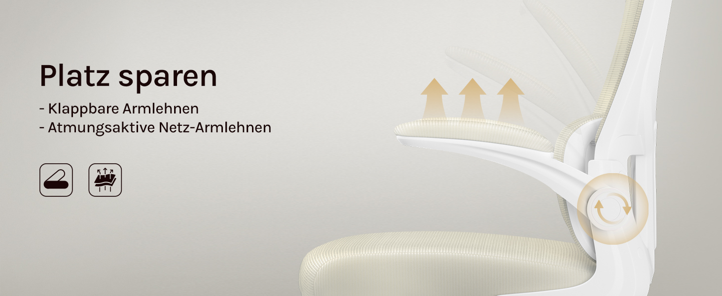 Крісло офісне WOLTU ергономічне, крісло для робочого столу з функцією гойдання, регульована підголовник, поворотні підлокітники, підтримка попереку, офісне крісло для офісу, витримує 150 кг (Бежевий)