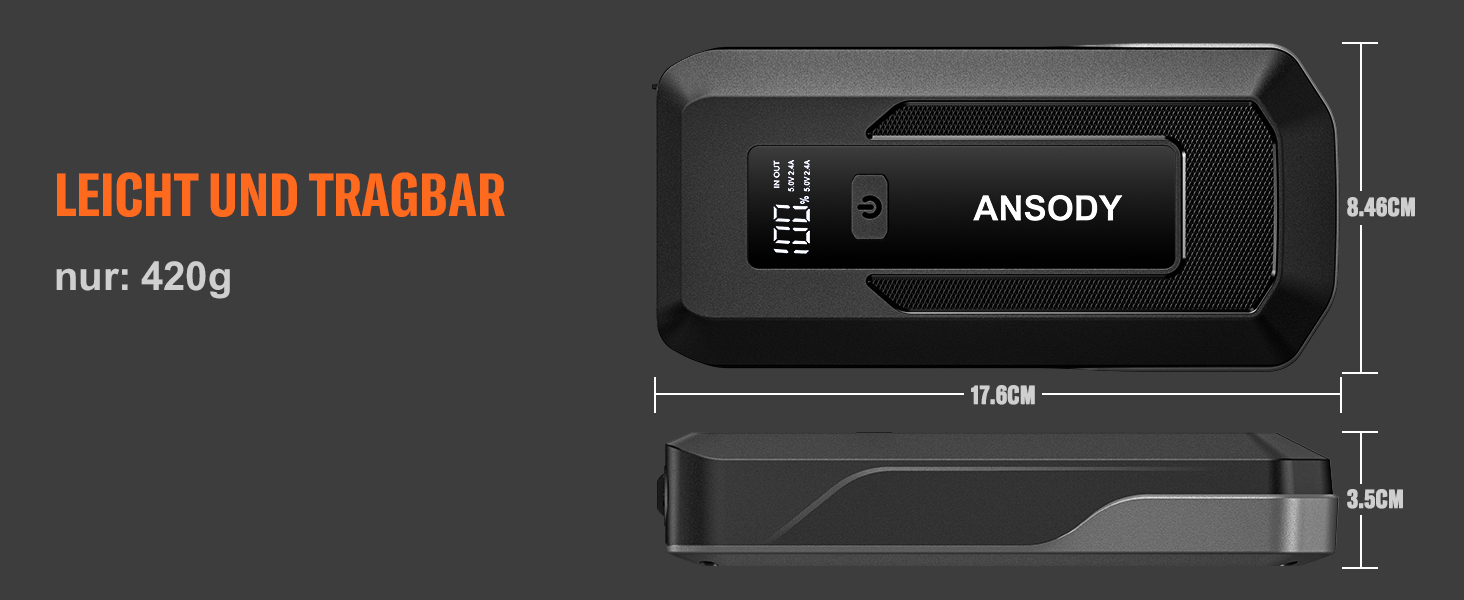 Powerbank для авто 12V Starthilfe 3000A: пусковий пристрій з LED, для бензину/дизеля (10/8L), сірий