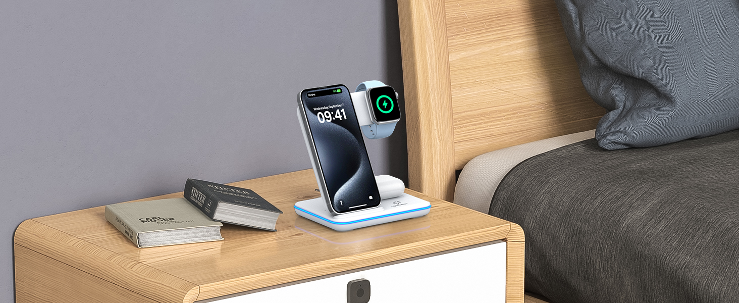 Бездротова зарядка 3-в-1 для Apple iPhone, Apple Watch та AirPods (біла)