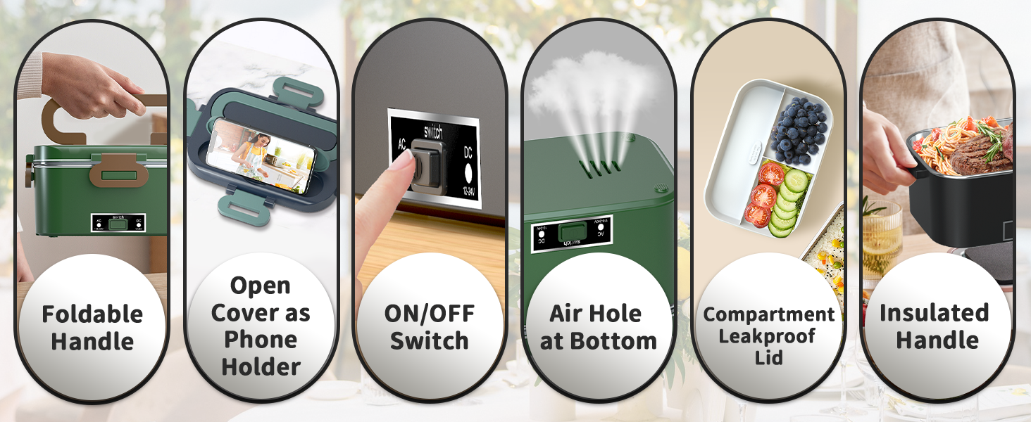 Електрична ланчбокс SOOOEC 100W, 3-в-1 з нержавіючою сталі, 12V/24V/220V для авто/офісу, з ізольованою сумкою (Оранжево-Чорний), 1.8L