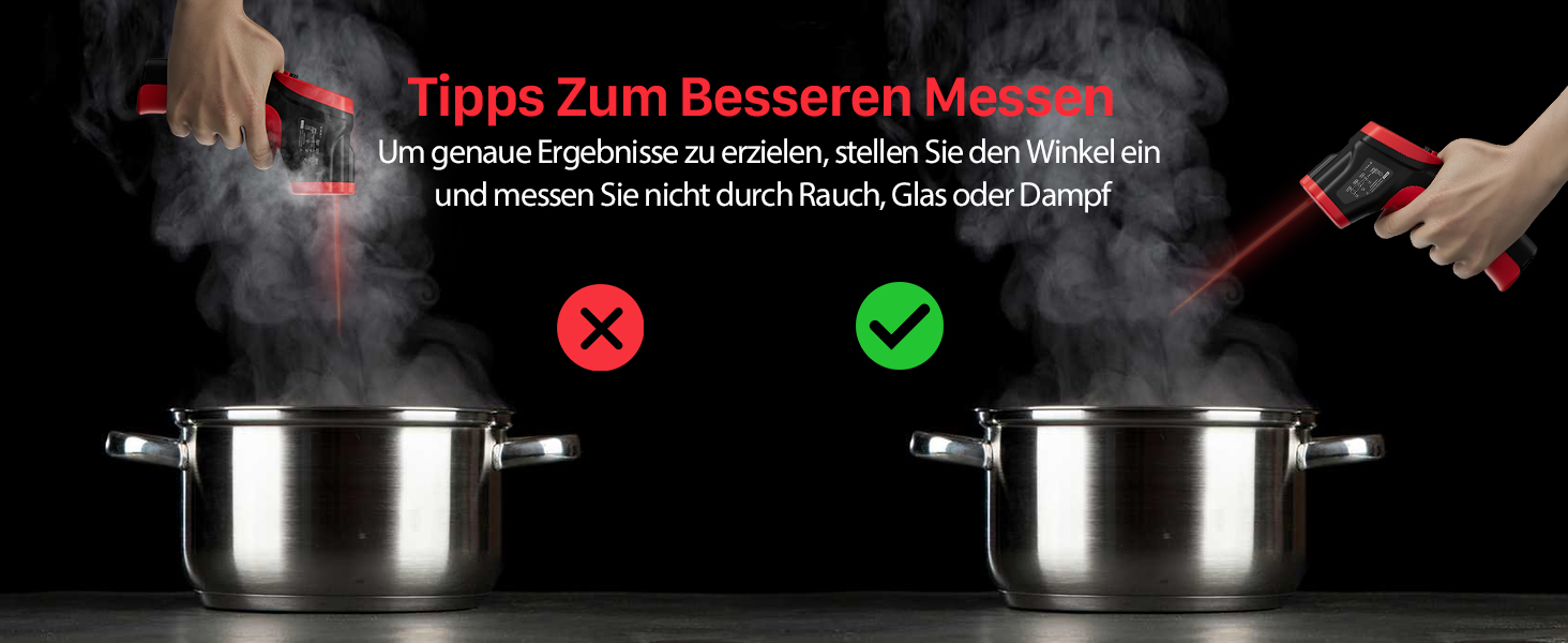 Інфрачервоний термометр Eventek -50°C до 600°C з лазером та LCD дисплеєм. Безконтактний термометр для піци, гриля, кухні та промисловості. Регульований коефіцієнт випромінювання (Не для людей). Червоний, діапазон -50°C ~ 500°C