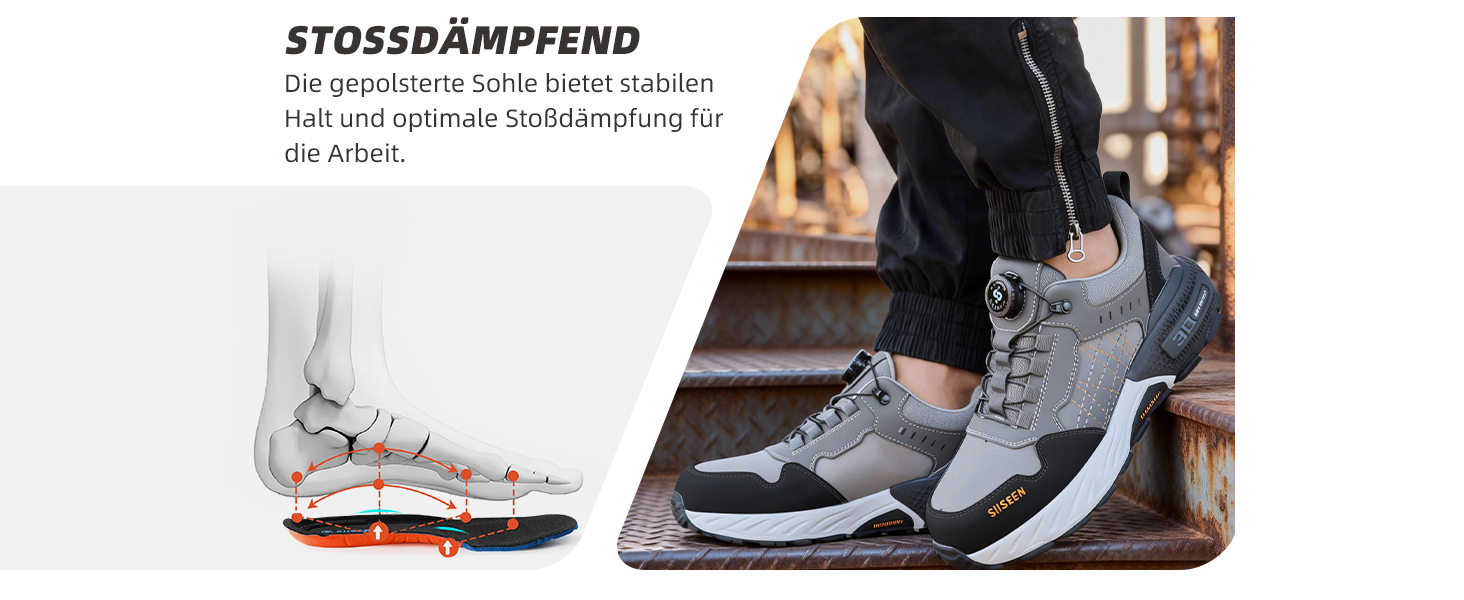 Чоловічі робочі черевики з металевим носком, легкі, дихаючі та міцні, з Clickers та захистом від проколів, неслизька підошва – робочі черевики для професій та будівництва (45 EU, Сірий)