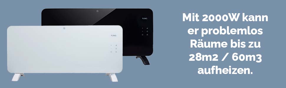 Розумний конвектор FlinQ Smart 2000W, електричний обігрівач (96 x 46 x 13 см), чорний
