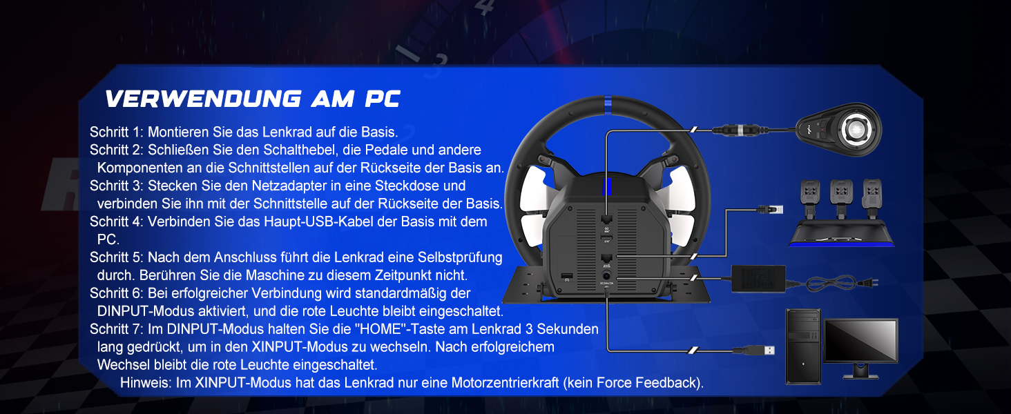 PXN V99 ігровий кермо з педалями та перемикачем передач – 3.2 Nm Force Feedback, 270°/900°, 11.8 дюймів, 4 лопаті перемикання передач, додаток Tools – кермо для PC, Xbox та PS4