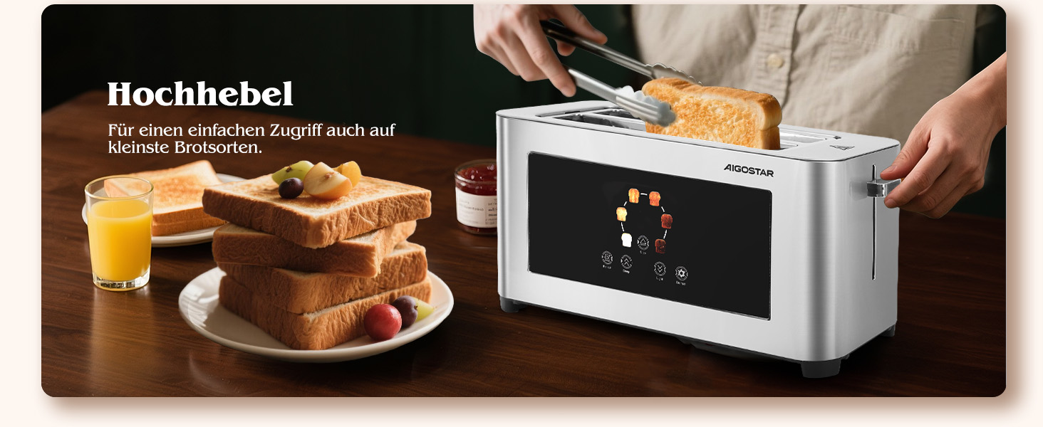 Тостер Aigostar 4-х секційний з LED-сенсорним екраном, нержавіюча сталь, 1400W