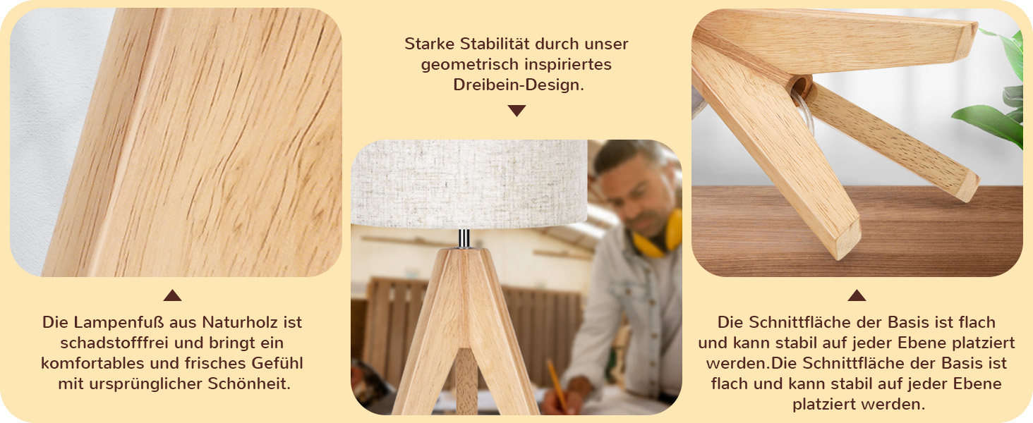 Настільна лампа EDISHINE з дерева, Е27, вінтажний стиль, бежевий абажур з льону, для спальні та вітальні