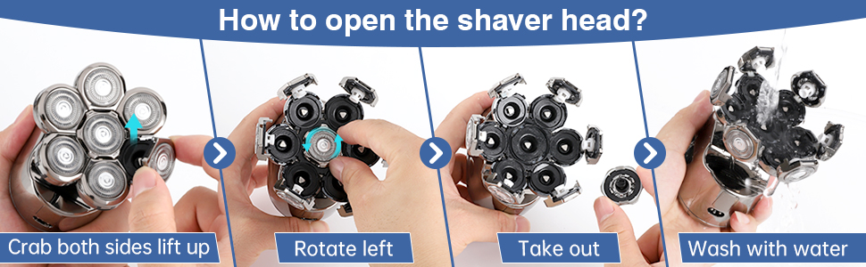 Електричний голкострум для голивної голови Glatzen Rasierer: 7D плаваюча головка, ротаційний голкострум 6-в-1, вологостійкий, для догляду за обличчям (сріблястий)