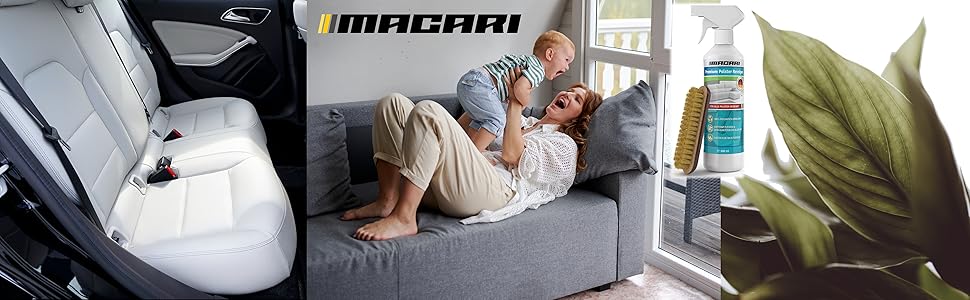 Macari Leather Care 500ml Balsam + 500ml Cleaner + 2 Sponges + Leather Brush Premium Leather Leather Cleaner Set Beeswax for Leather Couch, Car, Furniture, Jacket, Clothing, Sofa, Handbag, Shoes, Saddle Leather Fat (Upholstery Cleaner + Brush)