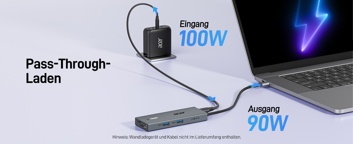 Док-станція Acer USB-C 9-в-1: Dual HDMI 4K@60Hz, 3xUSB-A, USB-C 5Gbps, 100W PD, SD/TF, для Dell, Chromebook, MacBook, Surface