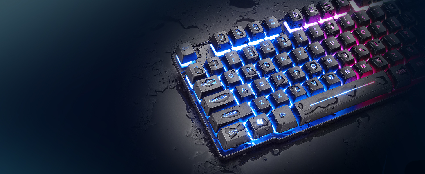 Ігровий набір клавіатури, навушників та миші: клавіатура 104 клавіші з підсвічуванням Rainbow, миша 2400DPI, навушники 7.1 Surround Sound RGB, мишка під клавіатуру, сумісний з PS4, Xbox (потрібен адаптер), білий/чорний