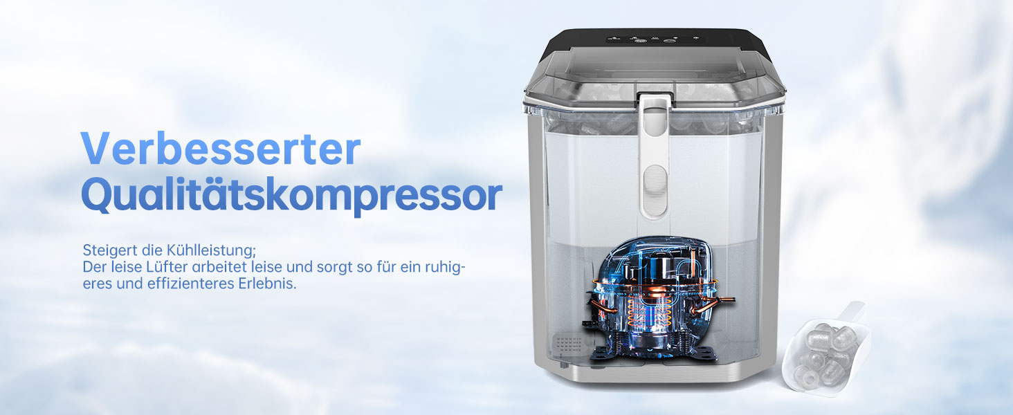 Машина для приготування льоду WIE 1.3 л з лопаткою, 9 кубиків за 6 хвилин, тиха, самоочисна, для кухні, офісу, бару, вечірки (срібна)