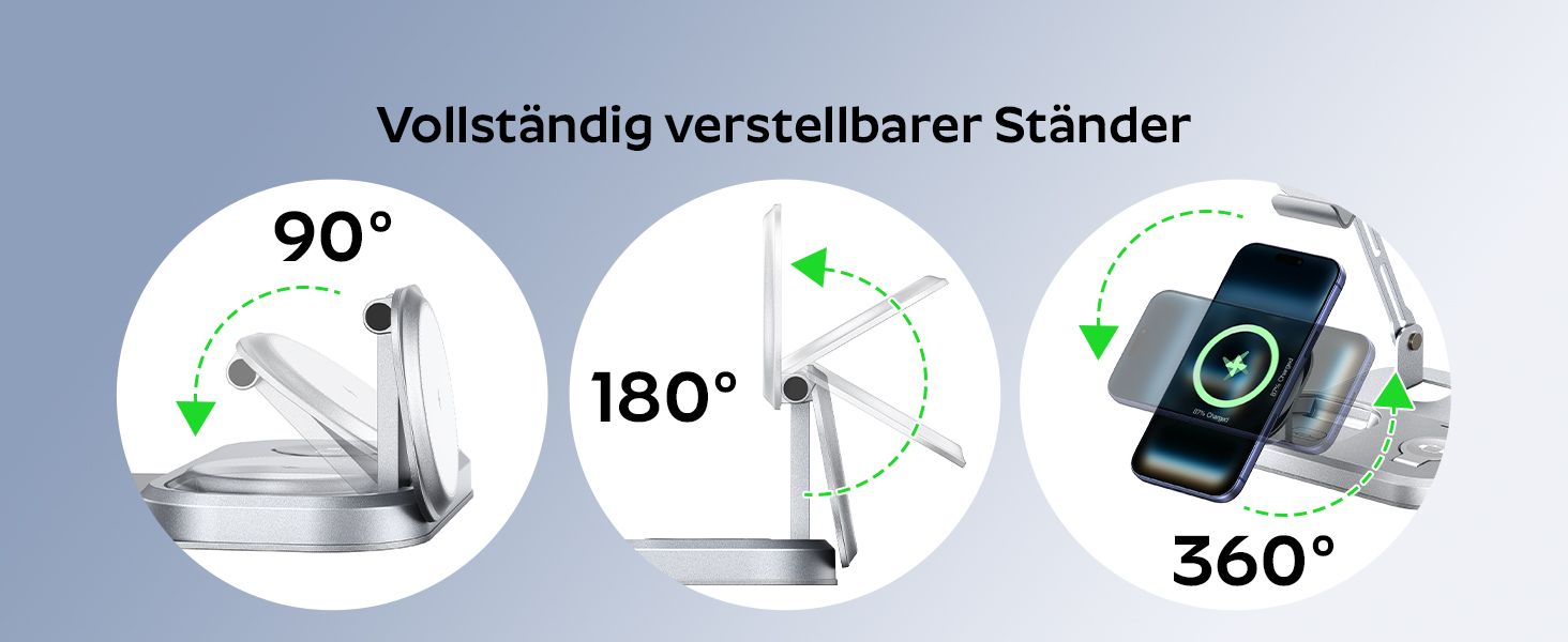 Універсальна індукційна зарядна станція Meifigno 5-в-1 з USB-C 30W для пристроїв Apple, срібляста