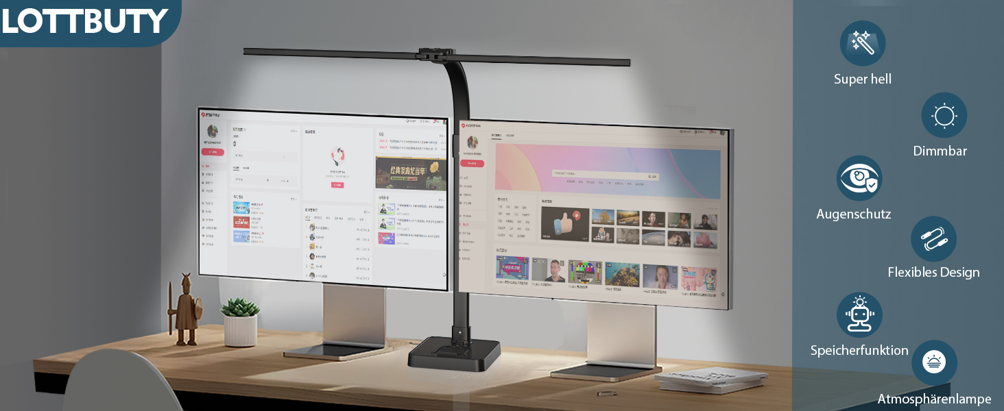LED настільна лампа Doppelkopf з регулюванням яскравості, 24W, 80см, велика та яскрава, захист очей, чорний колір, гнусий шийка, 25 режимів освітлення, для офісу та дому