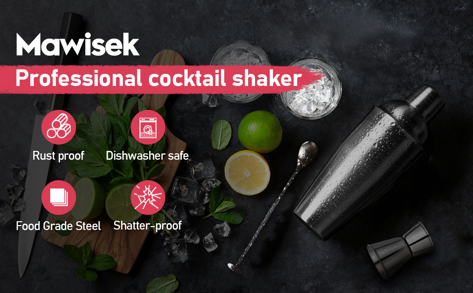 Набір шейкер для коктейлів 750 мл: професійний барменський набір з вбудованим ситом, мірним стаканчиком та ложкою. Ідеально для Мартіні, Маргарити та міксологiчних напоїв. Чорний.