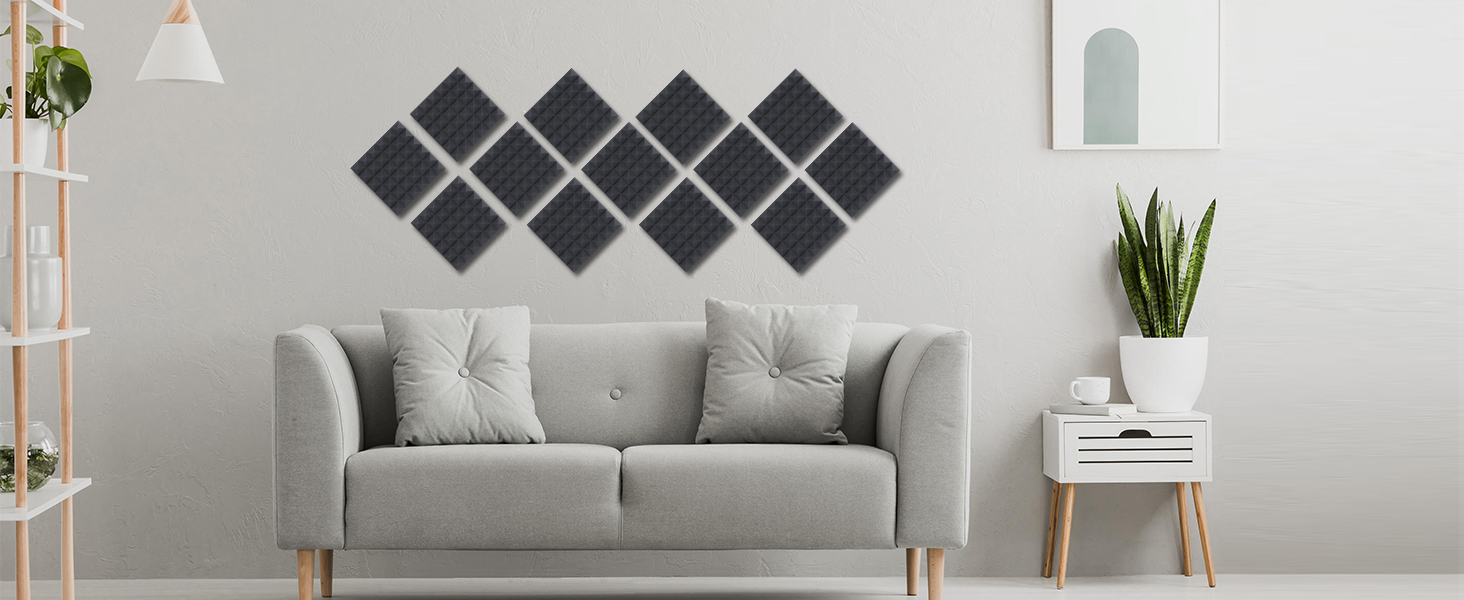 Акустичний пірамідний поролон самоклеящийся для звукоізоляції, 24 шт, чорний, 30x30x5 см — панелі для студії, офісу та дому