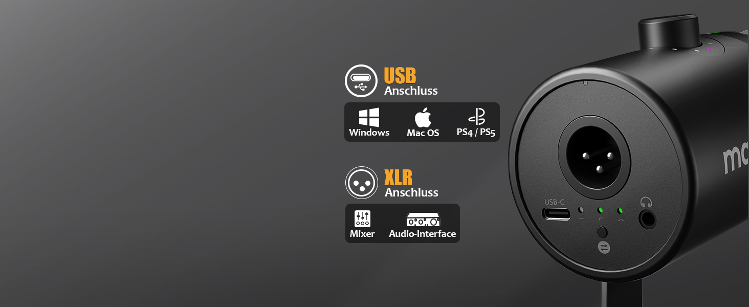 MAONO PD400X: USB/XLR мікрофон для подкастів, студії, стрімінгу та геймінгу з регулюванням гучності та функцією Mute