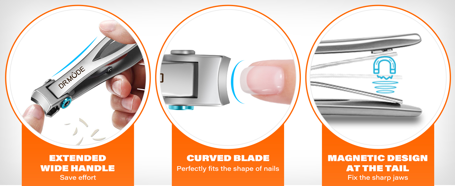 Професійний нігтеріз для нігтів, DRMODE для літніх людей та товстих нігтів, широкий отвір, гострий нігтевий щипчик, довга ручка, нахилена вигнута клин, сріблястий