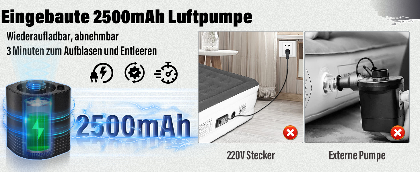 Надувне ліжко для двох осіб з автоматичним накачуванням, 198x152x25 см, Deep Blue