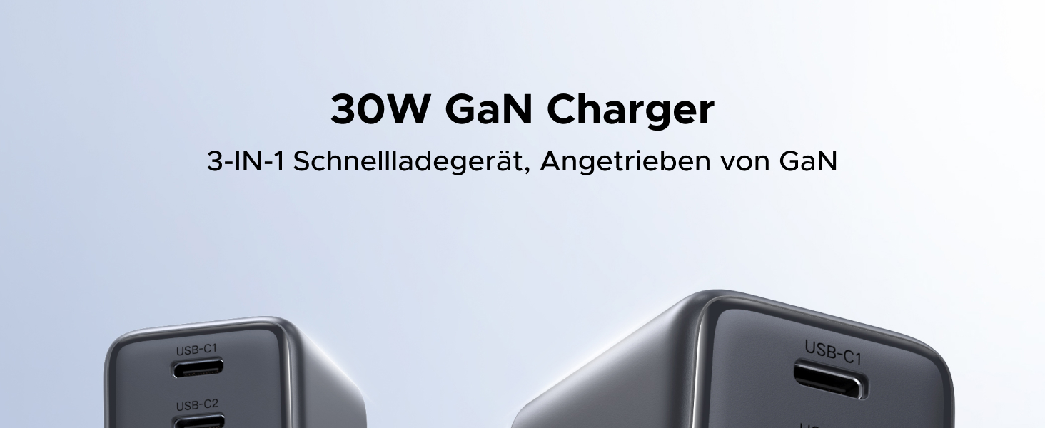 Зарядний пристрій UGREEN 30W USB-C з 3 портами GaN II для iPhone, iPad, Galaxy, Pixel - Швидка зарядка PD