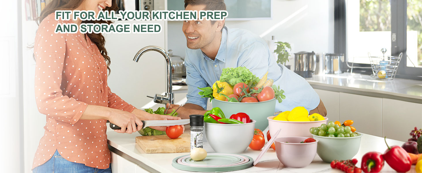 Набір салатниць з кришкою, набір мисок для перемішування з пластику, складні миски для кухні, великий набір мисок, сервіровочні миски ідеальні для змішування та подачі, BPA-free, світло-сірий