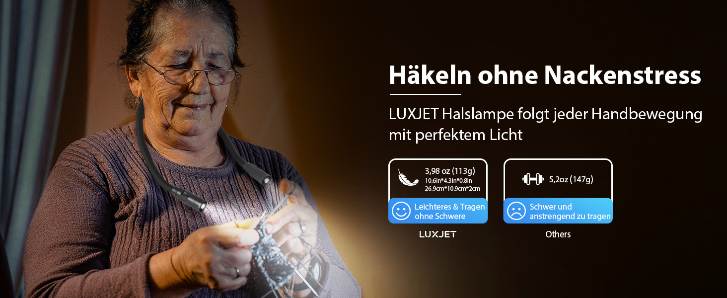 Настільна лампа LUXJET на шиї, LED, акумуляторна, 3 кольори, регулювання яскравості, для читання, рукоділля, ремонту, чорна, 3 режими (3000K-6000K)