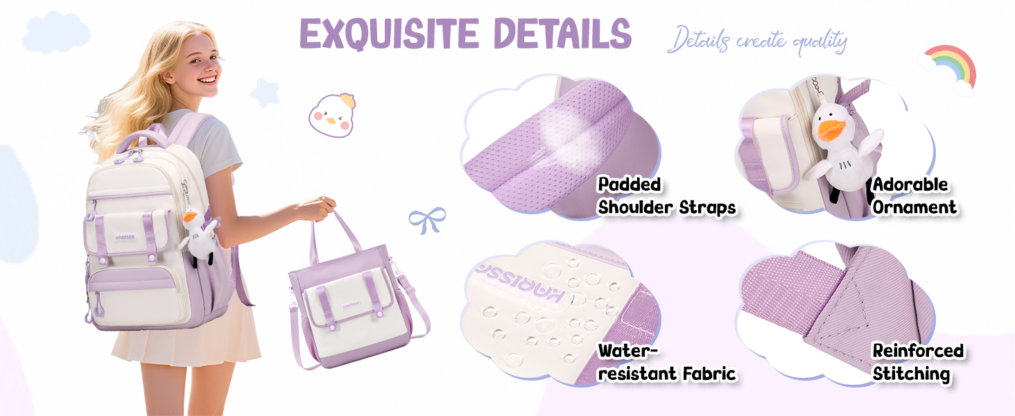 Шкільний рюкзак для дівчинки 2 в 1, рюкзак для підлітків 3-7 класів, шкільний набір з сумкою через плече, блакитний