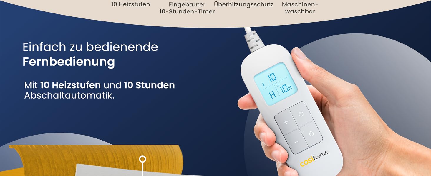 Електрична ковдра Cosi Home 180x130 см з регулюванням температури, захистом від перегріву та пульт дистанційного керування. Sherpa та Fleece, 10 рівнів нагріву, сіра.