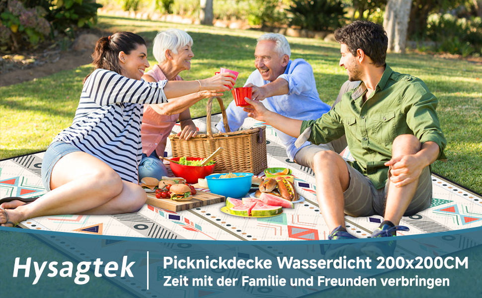 Плед для пікніка Hysagtek 200x200 см, водонепроникний, великий пляжний плед в стилі бохо для відпочинку на природі, кемпінгу, парку