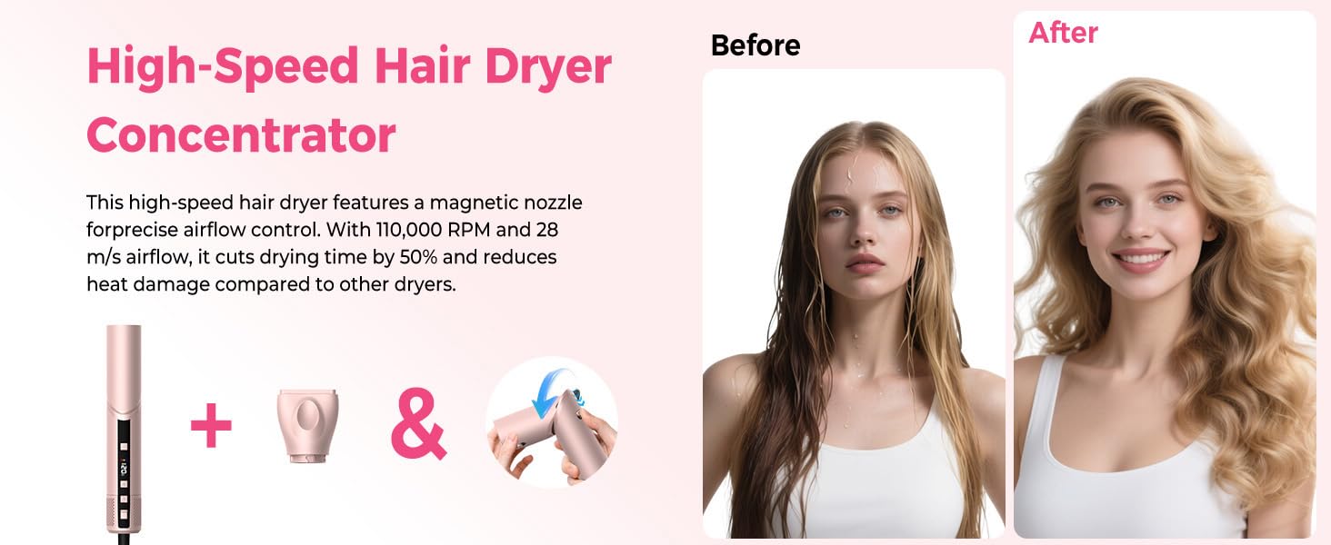 Pro Airbrush Air Styler 6 в 1: Фен-щітка, плойка, стайлер для волосся, 1000W (Червоний)