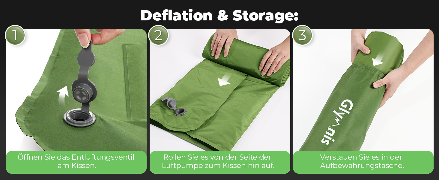 Glymnis Isomatte Camping Air Mattress - 9cm Thick with Foot Pump & Pillow - Ultralight Outdoor Sleeping Pad for Camping, Hiking & Travel - Army Green