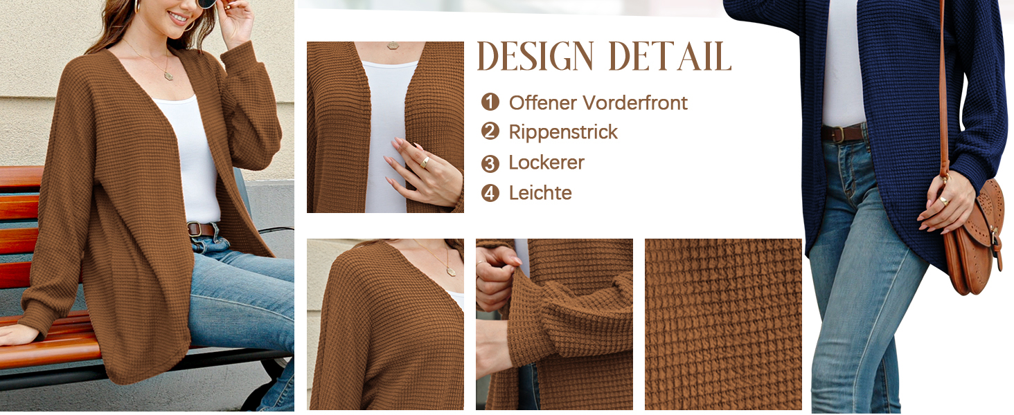 Жіночий кардиган Strickjacke: довгий, осінній, з V-подібним вирізом, весняний, елегантний, легкий, стильний, хакі, розмір L