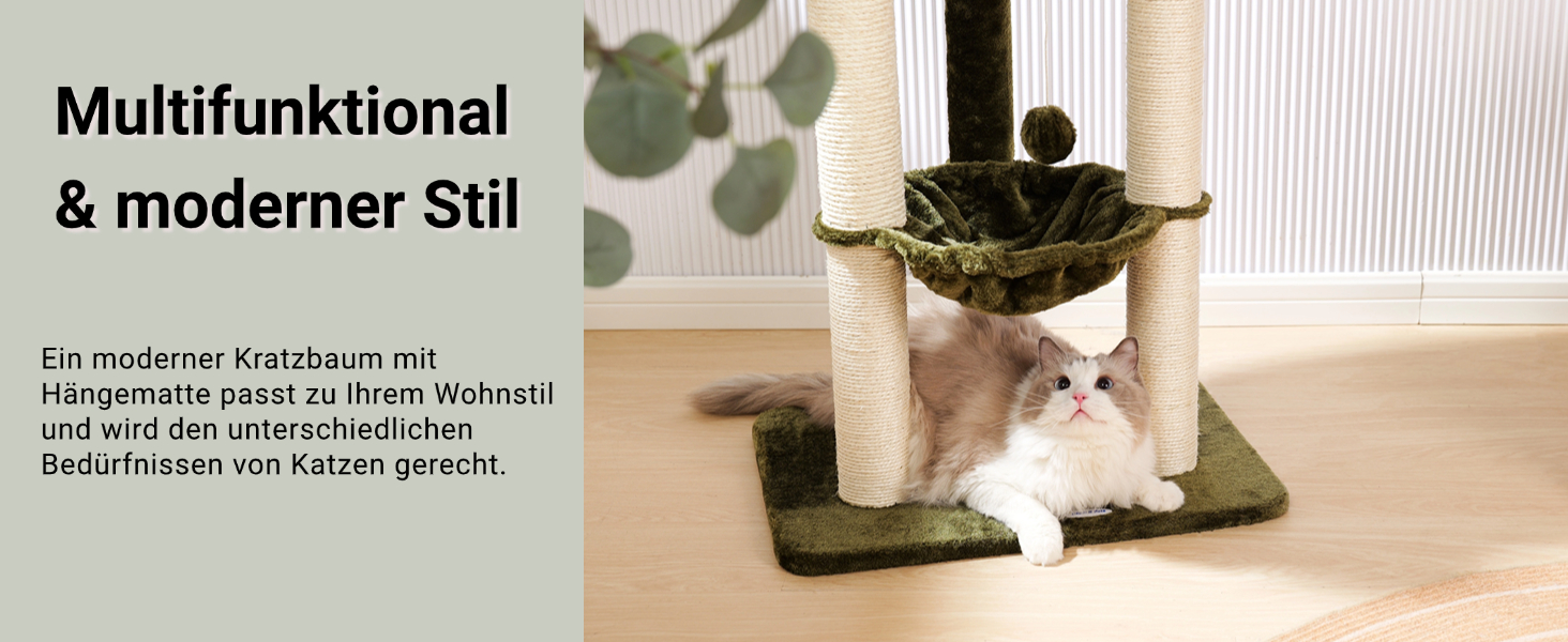 Драбина-кіготь для котів Happi N Pets 71 см, зелена: стабільна, з ліжком та гамаком, обтягнута сизалем