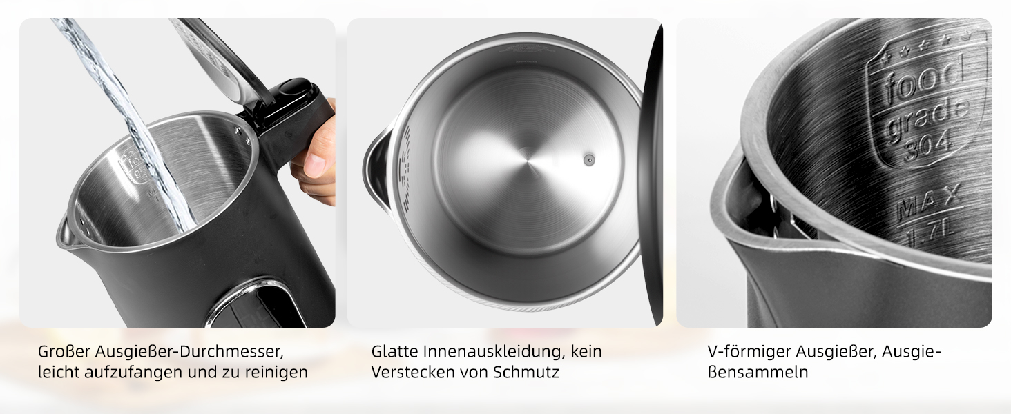 Електричний чайник Carehabi з регулюванням температури, 1.7 л, нержавіюча сталь, чорний, 40°C-100°C, 2200W, LED дисплей, подвійні стінки, функція підтримки тепла