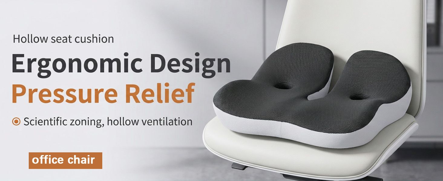Ортопедична подушка для сидіння на стілець та в авто з Memory Foam - підтримка куприка, зняття болю при ішіасі, чорна